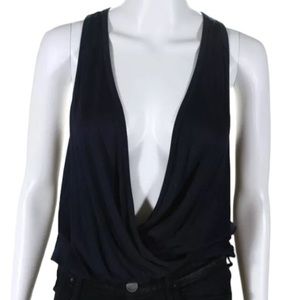 Trina Turk size small dark Navy sleevless super sexy plunging V-Neck top